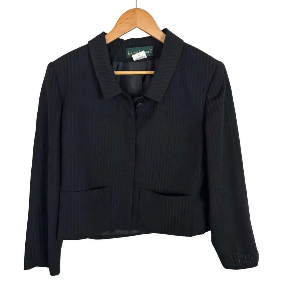 Vintage Harve Benard Black Striped Skirt Suit Blazer Set Women’s 10 Petite